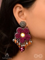 Svastmit - Bloom In The Sunset - Mirror, Dabka, Resham And Glass Drops Hand Embroidered Oxidised Earrings