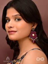 Svastmit - Bloom In The Sunset - Mirror, Dabka, Resham And Glass Drops Hand Embroidered Oxidised Earrings