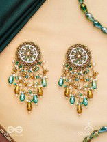Varsham - The Captivating Rainfall - Cutdana, Dabka, Beads And Glass Drops Hand Embroidered Earrings