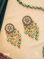 Varsham - The Captivating Rainfall - Cutdana, Dabka, Beads And Glass Drops Hand Embroidered Earrings