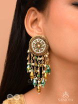 Varsham - The Captivating Rainfall - Cutdana, Dabka, Beads And Glass Drops Hand Embroidered Earrings