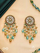 Varsham - The Captivating Rainfall - Cutdana, Dabka, Beads And Glass Drops Hand Embroidered Earrings