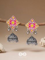 Melodies Of Twilight - Enamelled Oxidised Jhumka Earrings