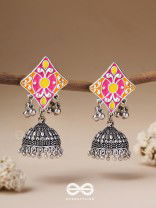 Melodies Of Twilight - Enamelled Oxidised Jhumka Earrings