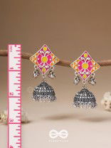 Melodies Of Twilight - Enamelled Oxidised Jhumka Earrings