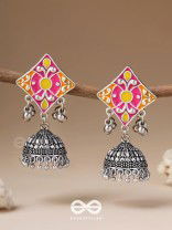 Melodies Of Twilight - Enamelled Oxidised Jhumka Earrings
