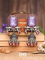 Seasons Of Lavender - Stone Enamelled Oxidised Jhumka Earrings