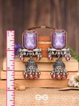 Seasons Of Lavender - Stone Enamelled Oxidised Jhumka Earrings