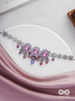 The Flowery Essence - Stone And Glass Drops Enamelled Oxidised Neckpiece