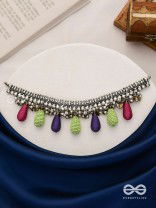 Drops Of Intricacy - Beads And Coins Oxidised Hand Embroidered Choker Neckpiece