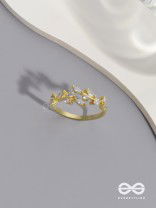 The Snowy Leaves - Cubic Zirconia Golden Ring (Adjustable)