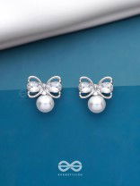 Bows Of Innocence - Embellished Silver Earrings