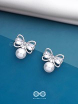 Bows Of Innocence - Embellished Silver Earrings
