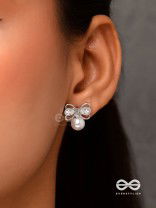 Bows Of Innocence - Embellished Silver Earrings
