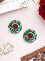 Sushaman - The Calming Greens - Beaded Hand Embroidered Earrings