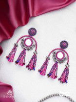 Madhurya - The Charismatic Mirrors - Mirrors, Beads And Resham Hand Embroidered Oxidised Earrings