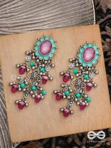 The Rosy Mist - Enamelled Oxidised Earrings