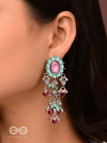 The Rosy Mist - Enamelled Oxidised Earrings