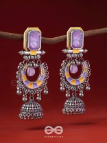 The Lavender Rays - Stone Enamelled Oxidised Earrings