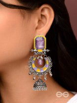 The Lavender Rays - Stone Enamelled Oxidised Earrings