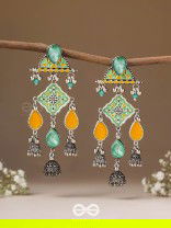 The Sunlit Grove - Stones Enamelled Oxidised Earrings