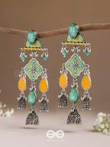 The Sunlit Grove - Stones Enamelled Oxidised Earrings