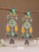 The Sunlit Grove - Stones Enamelled Oxidised Earrings