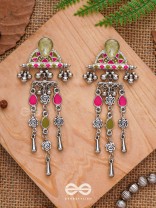 The Olive Roses - Stone Enamelled Oxidised Earrings