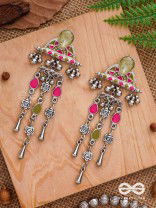 The Olive Roses - Stone Enamelled Oxidised Earrings