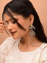 The Fresh Rubies - Stone And Glass Drops Enamelled Oxidised Earrings