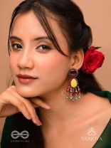 Vrind - The Creamy Berries - Beads, Glass Drops And Coins Hand Embroidered Oxidised Earrings