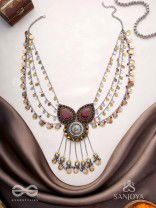 Sambhrit - The Mighty Chants - Beads And Coins Hand Embroidered Oxidised Neckpiece