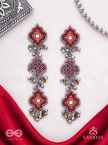 Yashas - The Maple Grandeur - Beads, Coins And Dabka Hand Embroidered Oxidised Earrings