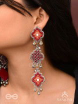 Yashas - The Maple Grandeur - Beads, Coins And Dabka Hand Embroidered Oxidised Earrings