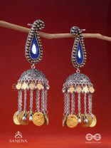 Svarsampad - The Feathery Melody - Beads, Mirror, Resham And Coins Hand Embroidered Oxidised Jhumka Earrings