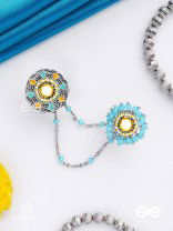 Ambarant - The Horizon Bands - Mirror And Beads Hand Embroidered Enamelled Oxidised Chain Linked Double Rings (Adjustable)