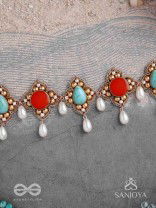 Palashabhyam - The Awakening Petals - Stones, Beads And Pearl Drops Hand Embroidered Choker Neckpiece