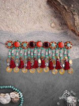 Anuragini - The Windy Music - Stones, Resham And Coins Hand Embroidered Oxidised Choker Neckpiece