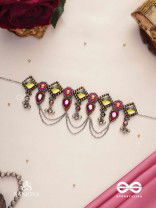 Alankarya - The Bejewelled Shalimar - Stones, Beads And Mirrors Hand Embroidered Oxidised Choker Neckpiece