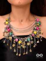 Tairashchya - The Melody Of Life - Beads And Coins Hand Embroidered Oxidised Multilayered Neckpiece