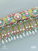 MANJUSUMANA - BEAUTIFUL BLOSSOM - BEADS, SEQUINS AND PEARL DROPS HAND EMBROIDERED CHOKER NECKPIECE