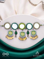 Manidarpan - The Musical Mirrors - Mirrors, Resham And Beads Hand Embroidered Enamelled Oxidised Choker Neckpiece