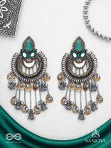 Ashtri - Deep in The Woods - Stone, Mirrors And Beads Hand Embroidered Oxidised Earrings