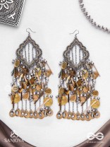 Avyathishi - The Earth Sung Music - Beads, Dabka And Coins Hand Embroidered Oxidised Earrings