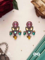 Guhyani - The Mysterious Hues - Stone, Mirrors And Glass Drops Hand Embroidered Earrings