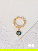 The Sapphire Lights - Golden Embellished Charm Ring (Adjustable) 
