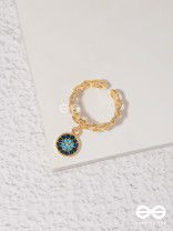 The Sapphire Lights - Golden Embellished Charm Ring (Adjustable) 