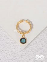 The Sapphire Lights - Golden Embellished Charm Ring (Adjustable) 
