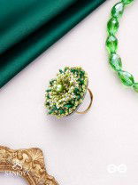 Divyakanan - The Enchanted Grove - Pearl And Beads Hand Embroidered Ring (Adjustable)