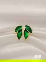 Petals Panache - Golden Enamelled Earrings (Green)
